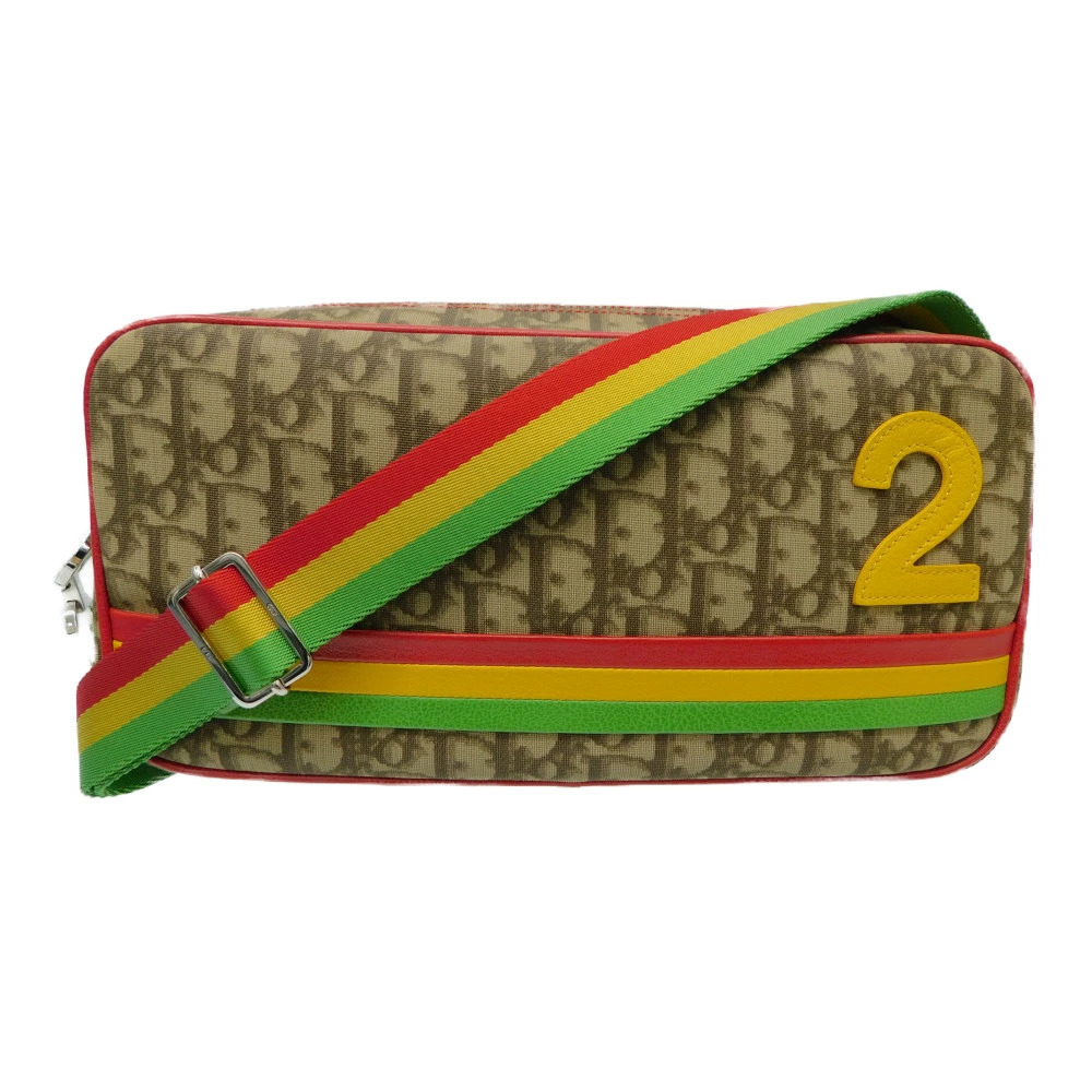 Christian Dior Trotter Shoulder Bag Rasta Colors Brown Beige Red Yellow Green